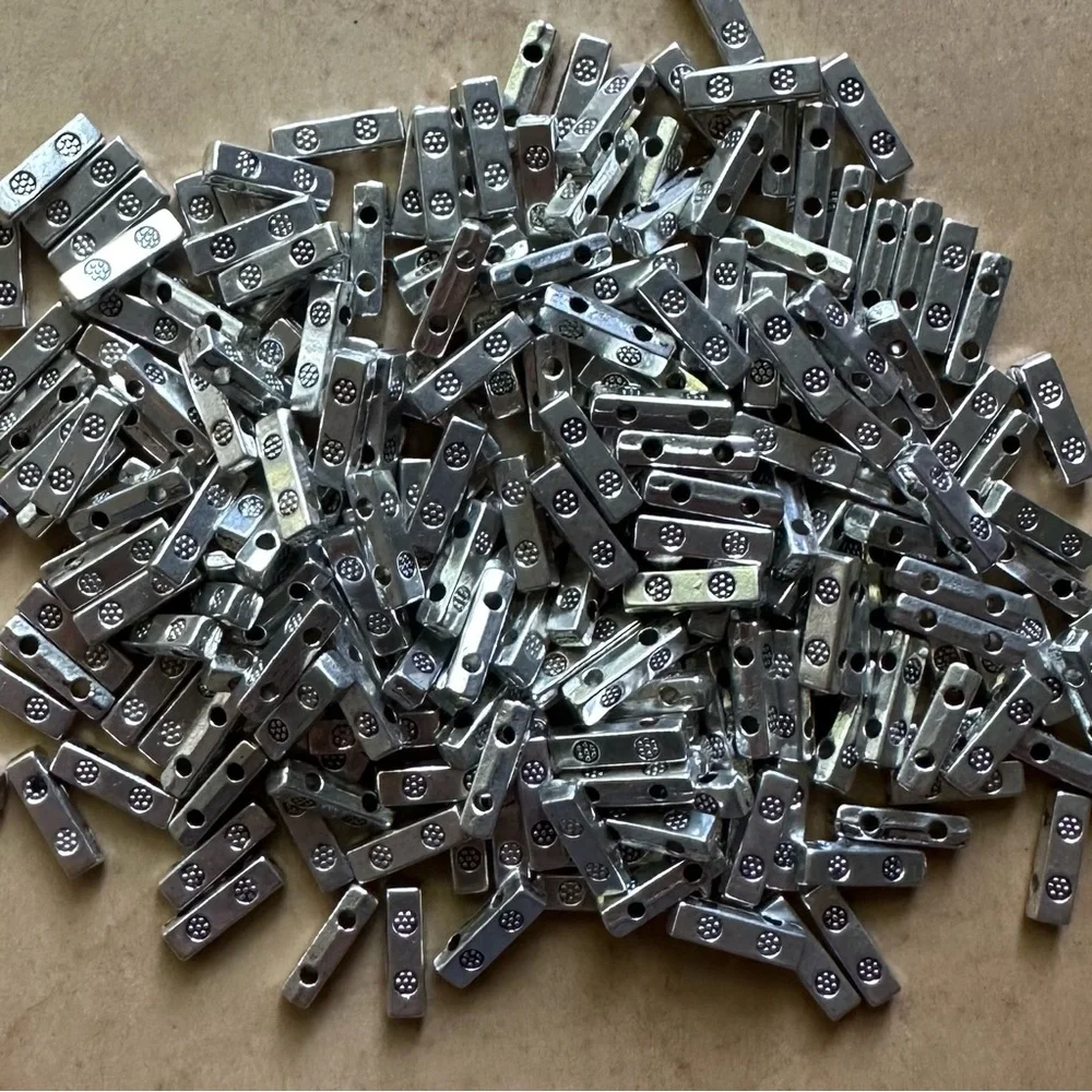 NOS lot of silver tone jewelry making findings: tila beads, caps et al. 9oz